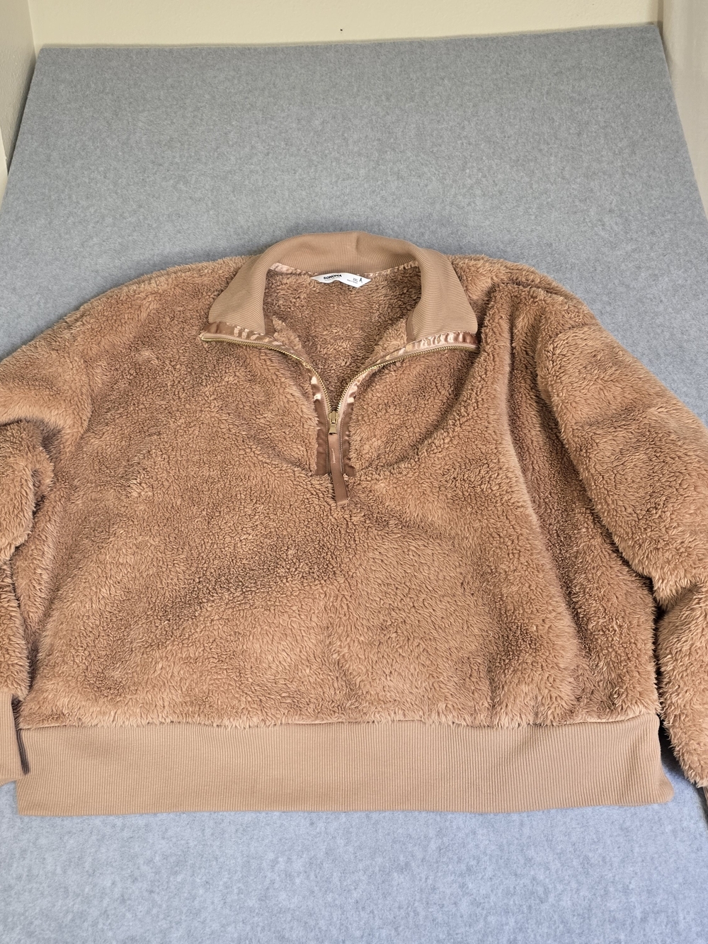 Sonoma Goods For Life Womens XXL Sherpa Fleece Pullover Quarter Zip Tan Cozy